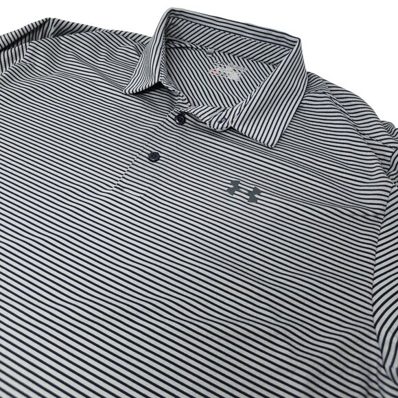 Under Armour Loose Fit Polo Shirt 2XL Short Sleeve Black Gray Striped Golf‎ - Picture 1 of 9